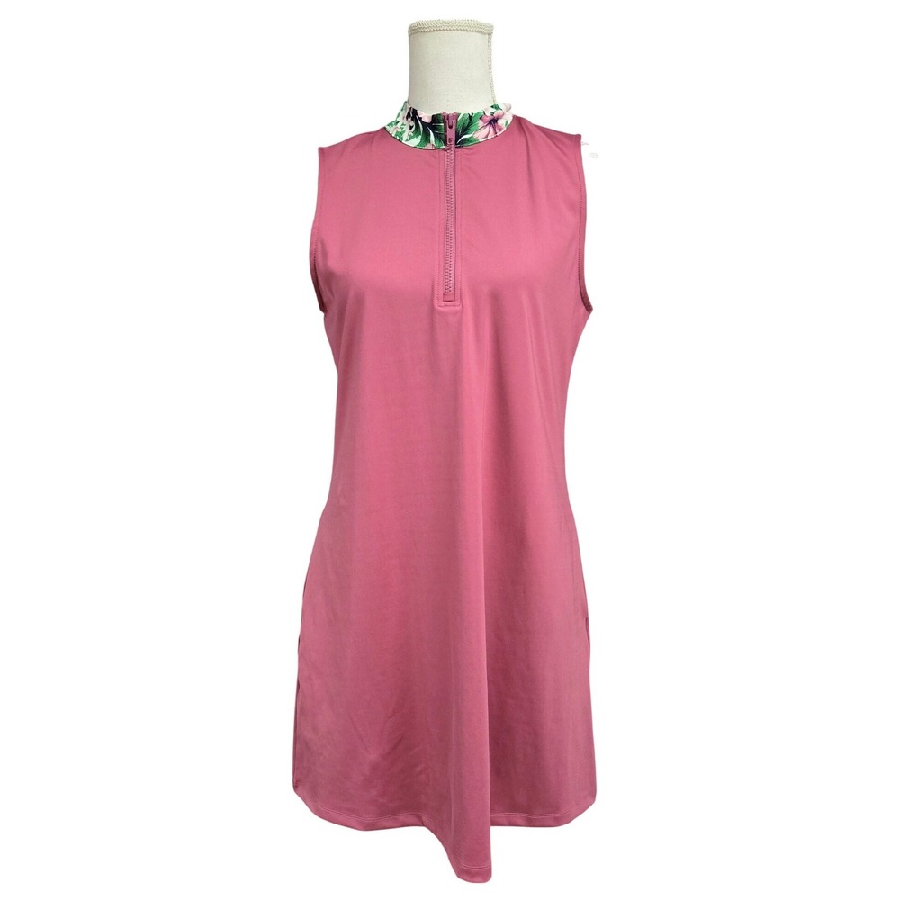 Tommy Bahama Golf Sleeveless Quarter Zip Floral Collar Dress Pink Women's Size L